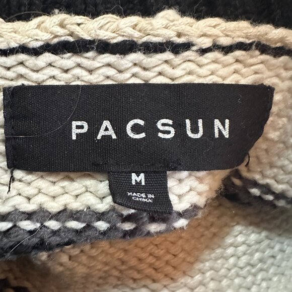 Pacsun Men's Beige Gray Black Stripe Sweater Medium Cotton Polyester - Picture 2 of 5